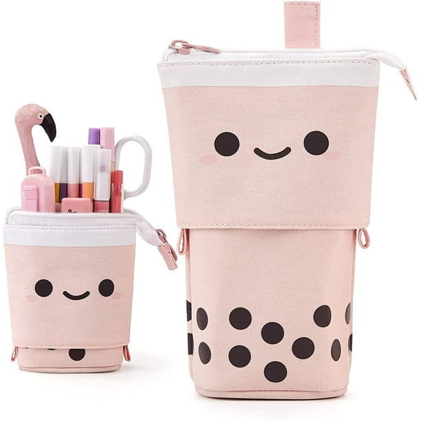 Cute Boba Pencil Case Pen Makeup Pouch Box Bag Organizer Holder Stuff Great Gift For Teens Adult Girls Kids Easy Clean And Use Pink