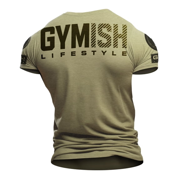 Gymish Motivational Workout Shirt for Men – Gym T-Shirt, Mens Gym Shirt, Gym Clothes, Fitness Gift for Men, Military Green with Sleeve Logo, Small