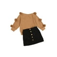 thumbnail image 2 of Franhais Little Girl's Suit, Long Sleeve Round Neck Pompom Knitwear Decorative Button Skirt, 2 of 6