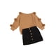 thumbnail image 2 of Conjunto de ropa de 2 piezas para bebés y niñas pequeñas, traje de otoño invierno, chaqueta abierta de manga larga a cuadros y falda acampanada XBTCLXEBCO 3-4 años, Café, 2 of 6