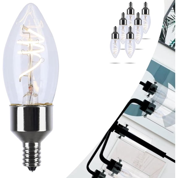 Satco S11525 LED Bulb, 4W (40W Eq), B11 Candelabra Vintage Style, Flex Gray Coil Filament, 2700K Warm White, E12 Base, Dimmable, Clear Glass, 350 Lumens, 120V, Enclosed Rated (6 Pack)