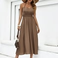 thumbnail image 2 of Women's Spring Summer Elegant Dress Halter Neck V Neck Sleeveless Tie Smocked High Waist Flowy Maxi Dresses Brown,S, 2 of 5