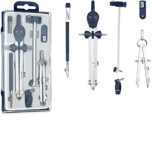 7 Pieces Geometry Set, Including Metal Compass Drawing Tool Scale Ruler Triangle Ruler Protractor And Eraser, Geometry Precision Tool Set Circle Drawing Tools For Architect Engineer Students Supplies