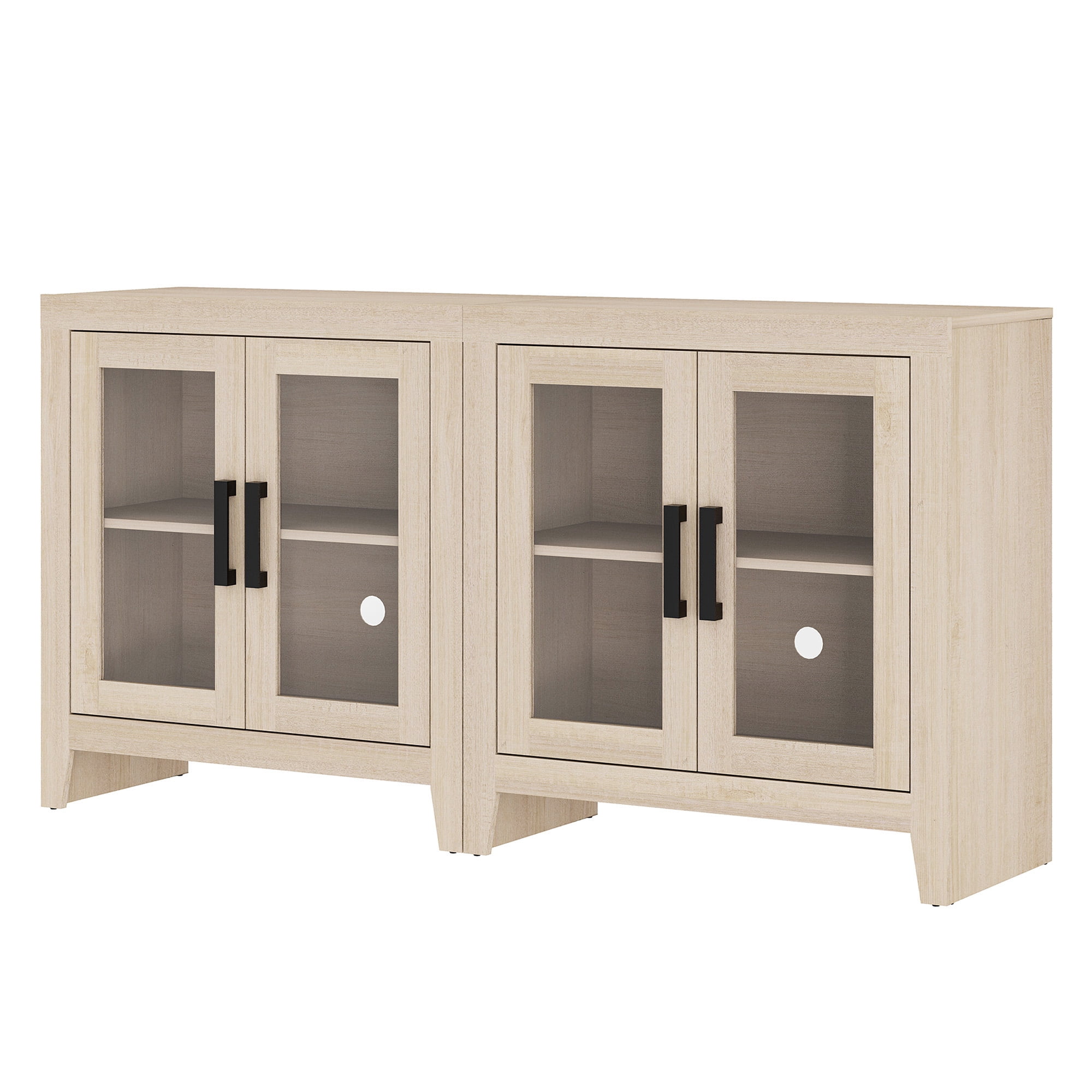WAMPAT Modern Farmhouse TV Stand up to 70"TV, Entertainment Center with Tempered Glass Doors & Adjustable Shelves, Beige