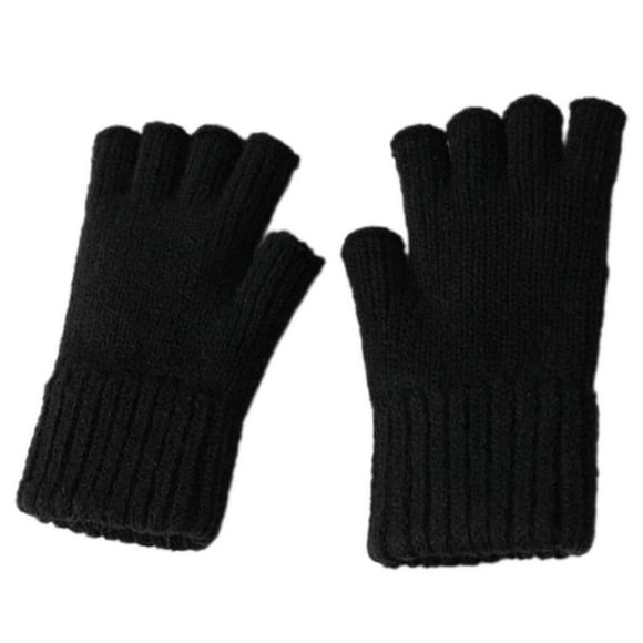 Fashionable Knitted Gloves with Half Finger Warm and Comfortable Thick Liner Gloves for Students Office Writing Reading pi nk