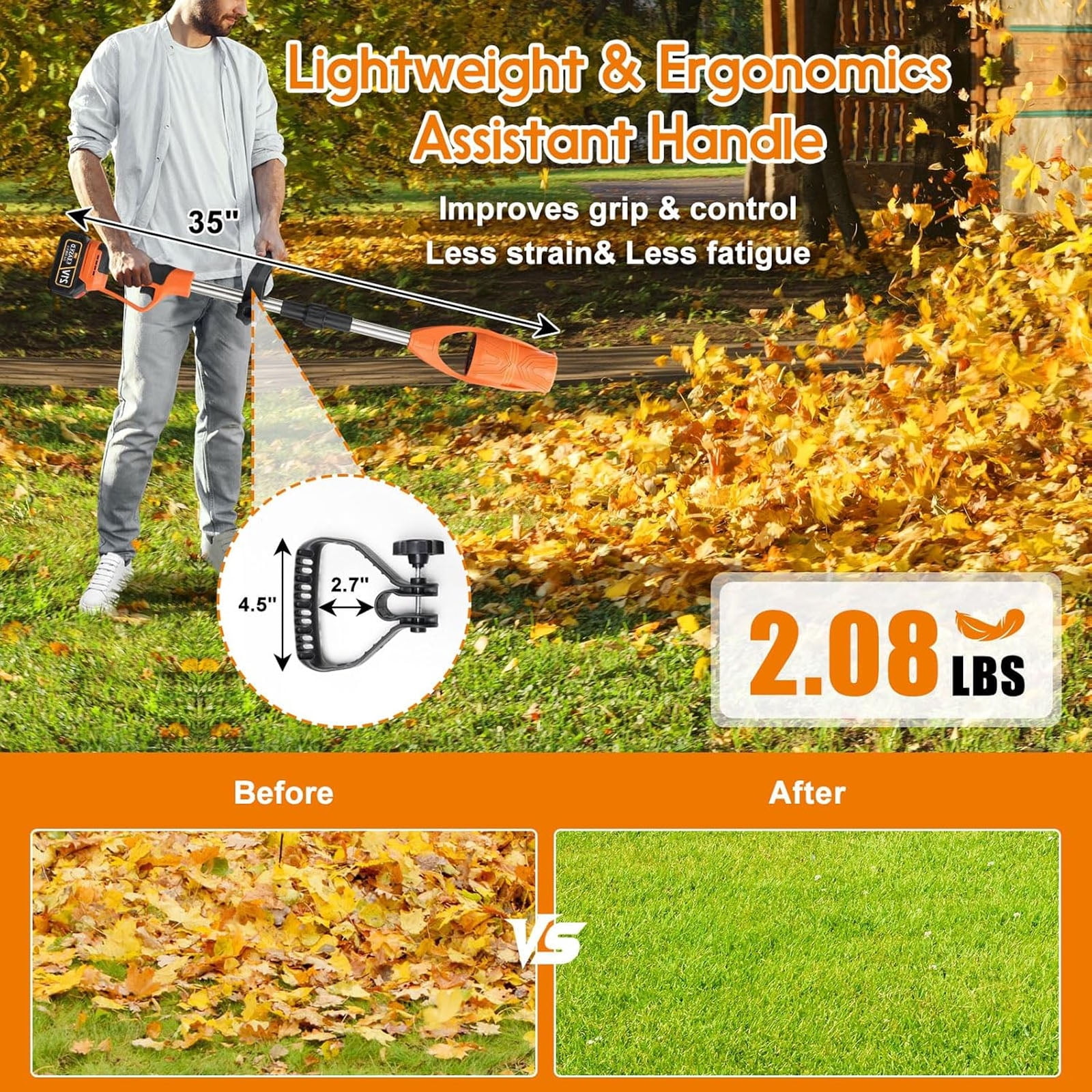 Cordless Leaf Blower, Electric Leaf Blowers Battery Powered with Foldable Rotating Design, Handheld Lightweight Gutter Cleaning Tools for Garden House Lawn Care Patio Cleaning