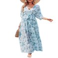 thumbnail image 4 of Robe Maxi Ample à Imprimé Floral pour Femmes, Manches 4/3, Col en V, Robe d'Été Fluide, Esthétique, Décontractée, Bohème, Tenue de Plage, 4 of 6