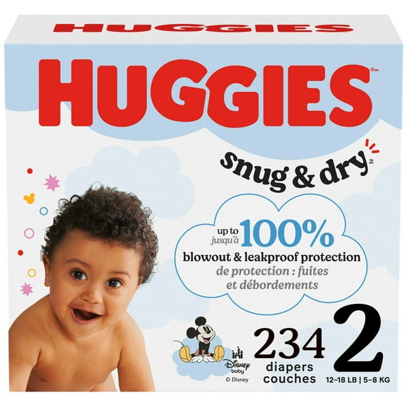 Couches pour bébés Huggies Snug&nbsp;&&nbsp;Dry, taille&nbsp;2 (5&nbsp;à 8&nbsp;kg [12&nbsp;à 18&nbsp;livres]), 234&nbsp;couches