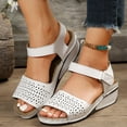 thumbnail image 2 of Xfvqtps Wedges for Women Ankle Hook and Loop Open Toe Hollow out Arch Support Soft Sole Comfortable Non Slip Breathable Summer Casual Walking Sandals White, 2 of 9