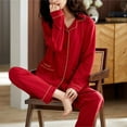 thumbnail image 5 of Womens 2 Piece Pajamas Long Sleeve Button Up Shirt and Pants Sets, Soft Sleepwear Pjs Set Wide Leg Bottom Suits (4X-Large, Red 02), 5 of 6