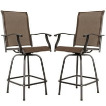 Nuu Garden Outdoor Swivel Bar Stool Set, 2 Piece Patio Seating Iron Bar Height Outdoor High Chairs with Armrests and Footrest, All-Weather Textilene, Brown