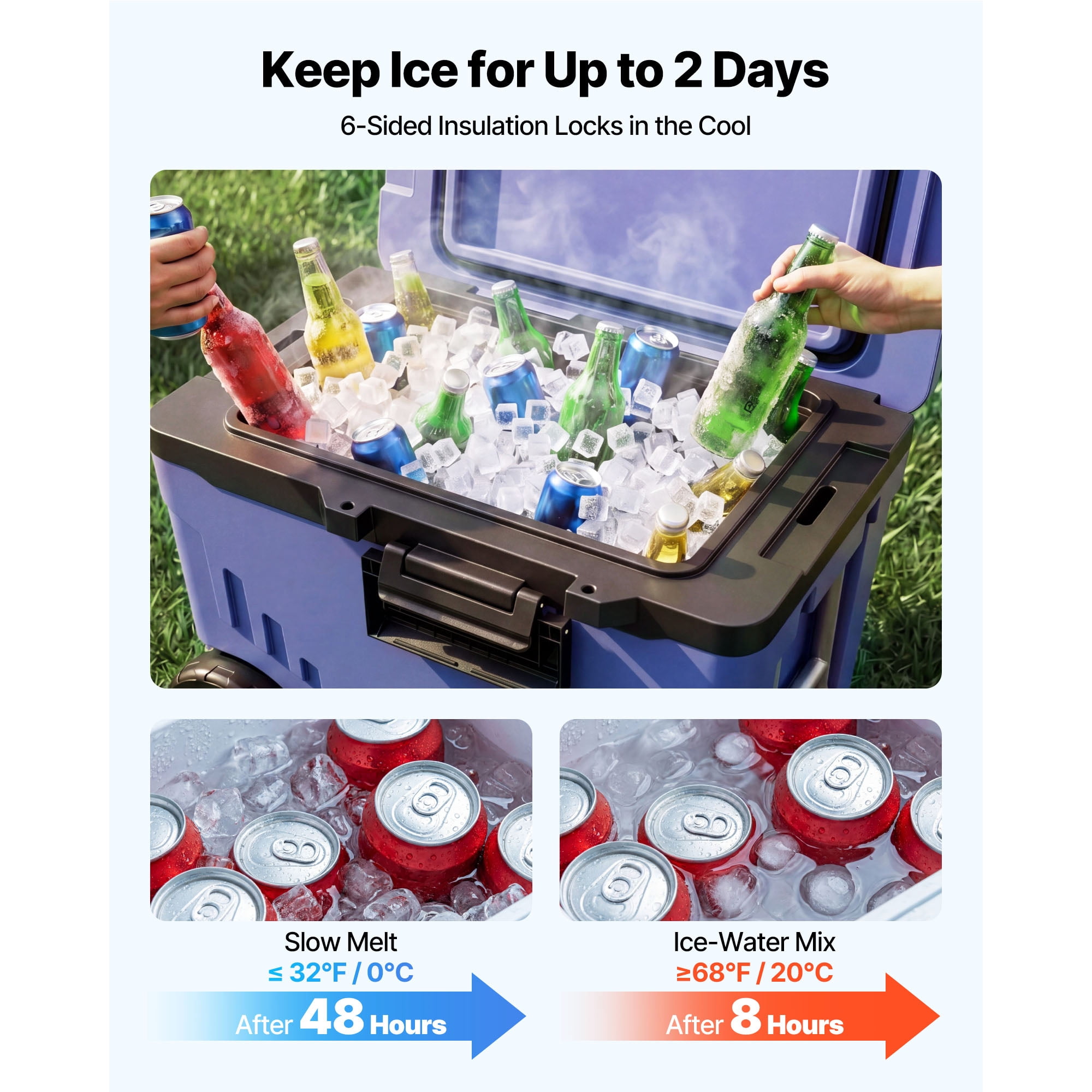 KFFKFF Hard Cooler, 45QT Portable Rolling Cooler with Wheels, Leak-Resistant Coolbox Keeps Contents Cool for 48 Hours, Ice Retention Insulated Chests, Ultra-Light for Outdoor Picnics, Grill, Camping