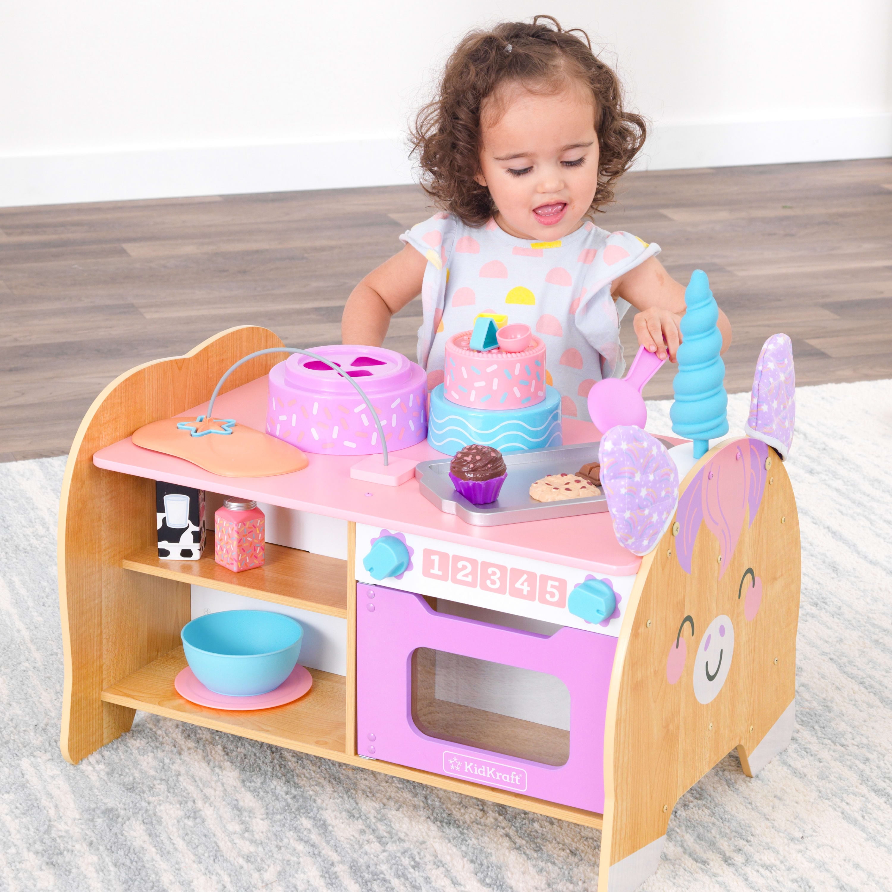 KidKraft Foody Friends: Baking Fun Unicorn Wooden Toddler Activity Set