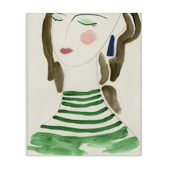 Stupell Industries Woman in Green Stripes People Painting Wrapped Canvas Art Print Wall Art, 16 x 20
