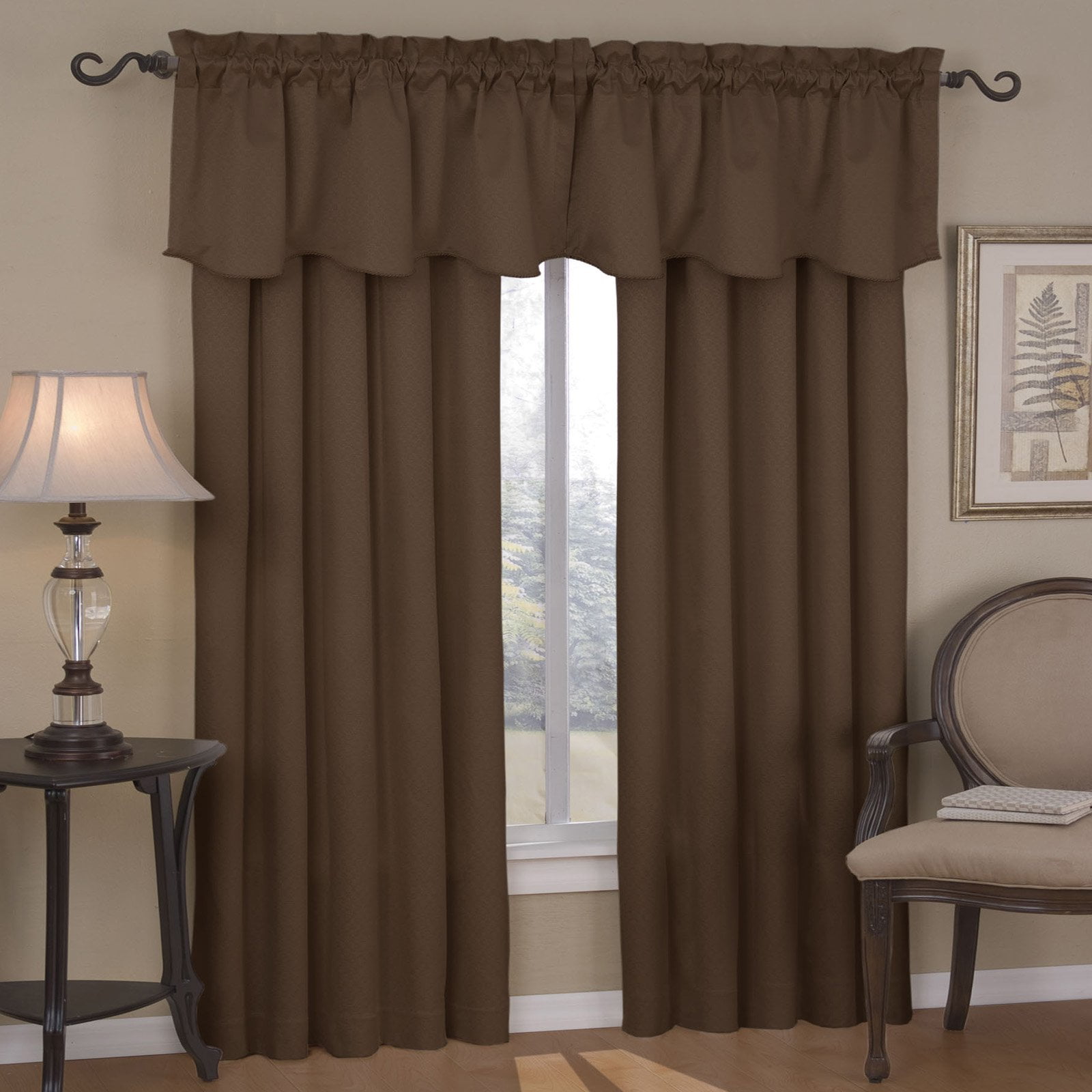Eclipse Canova Solid Room Darkening Rod Pocket Valance, Chocolate, 42 x 21