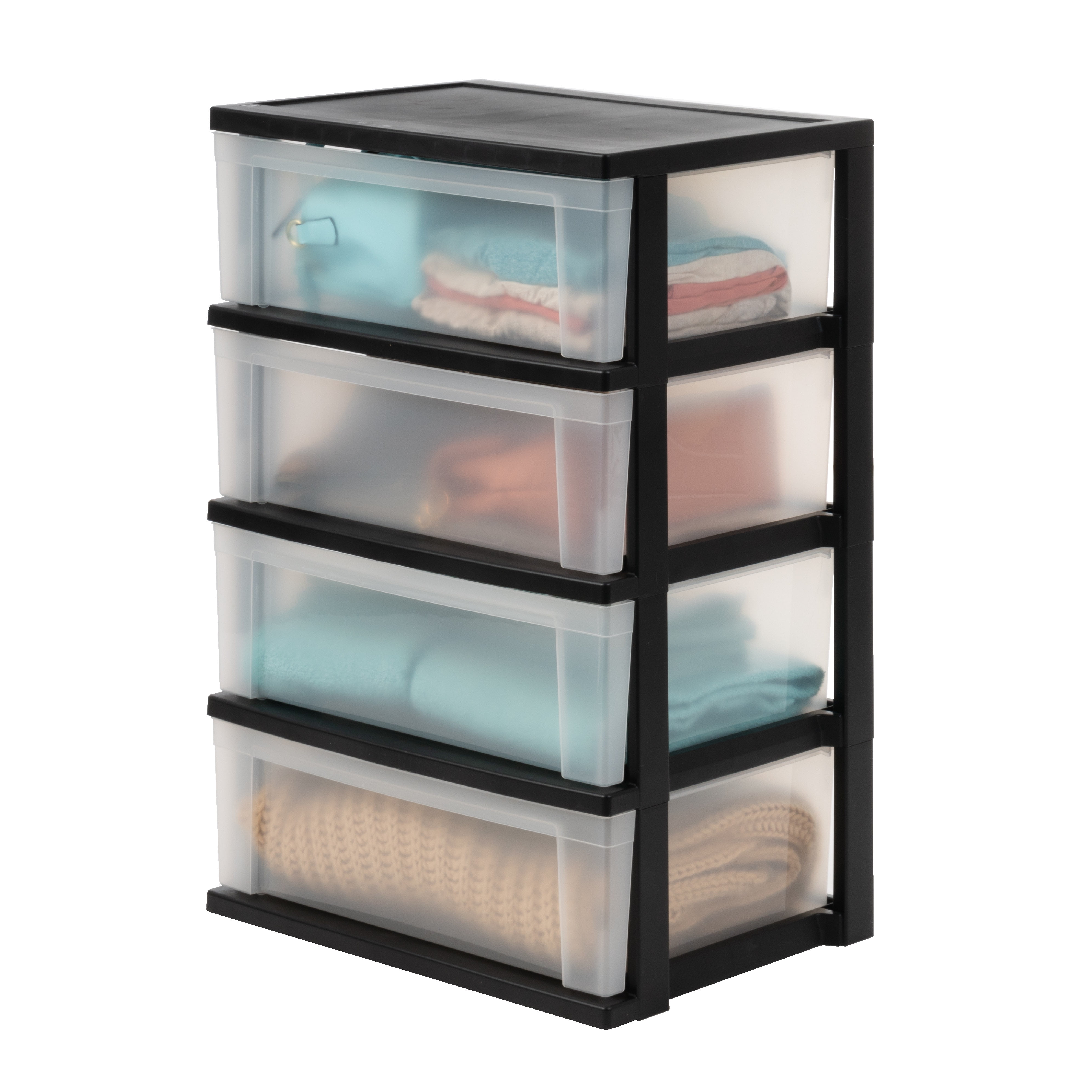 IRIS ,4-Drawer Wide Plastic Storage Drawer Chest, Black