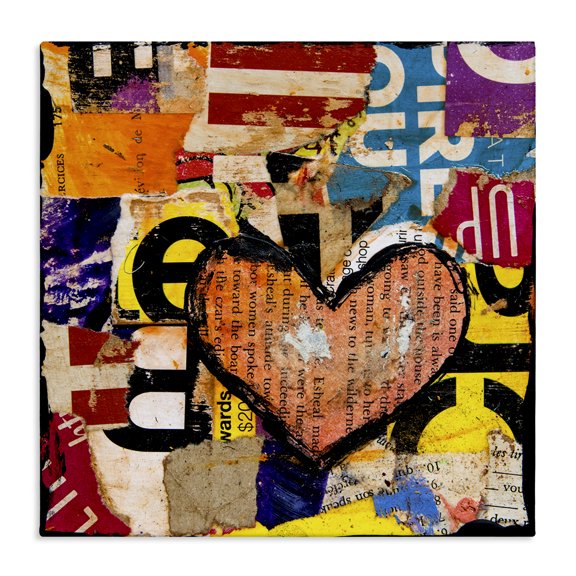 Stupell Industries Modern Abstract Red Heart Text Collage Canvas Art, 17 x 17, by Erin Ashley