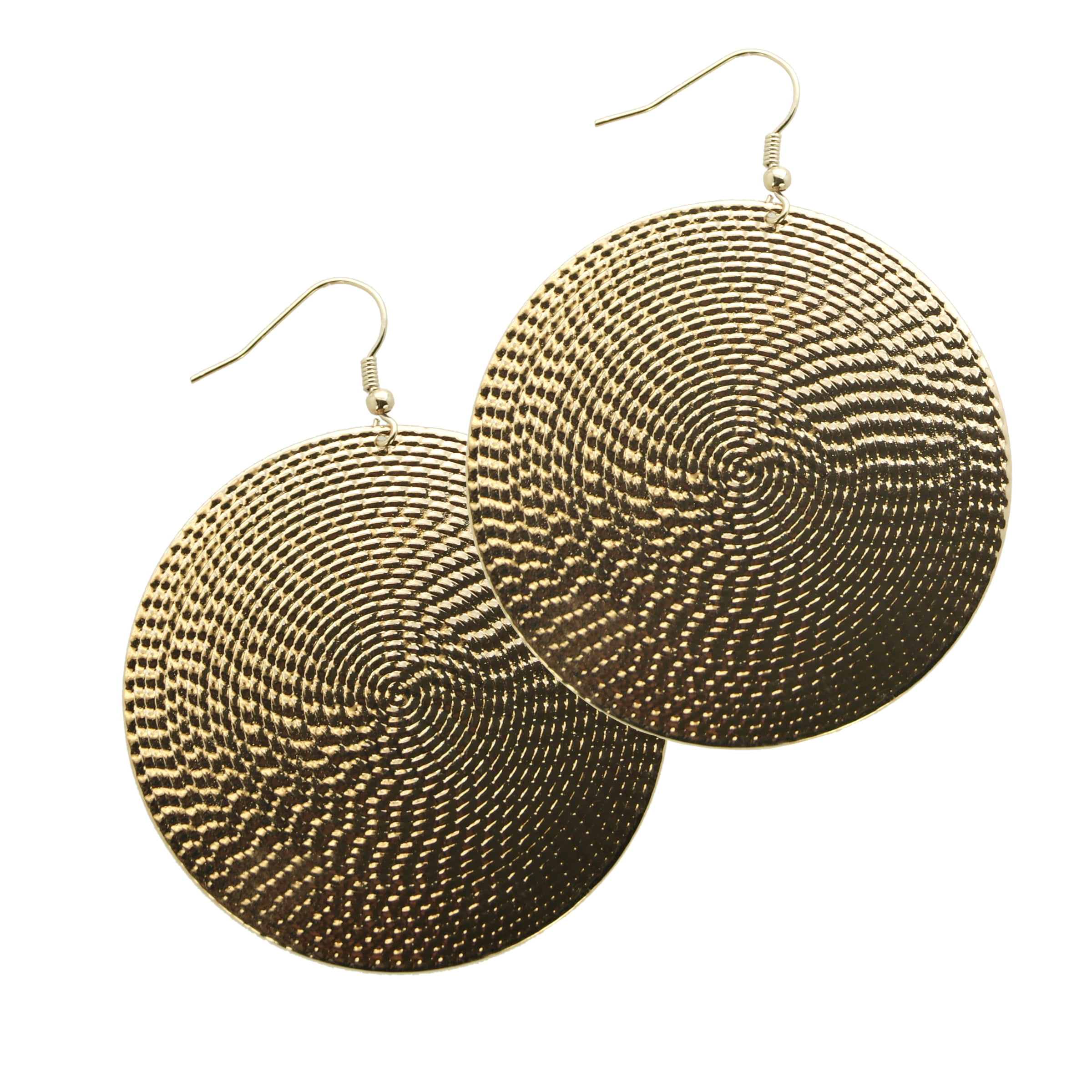 Time and Tru Fashion Basic Women's Oversized Textured Imitation Gold Disc Drop Metal Earring.