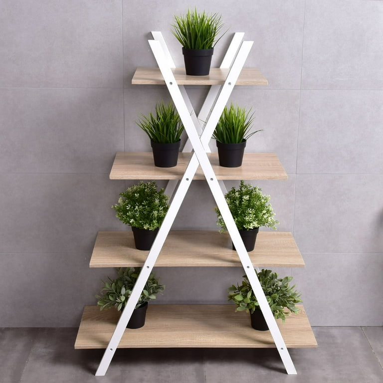 Costway Bookshelf Shelves X-Shape 4 Tier Ladder Storage Bookcase