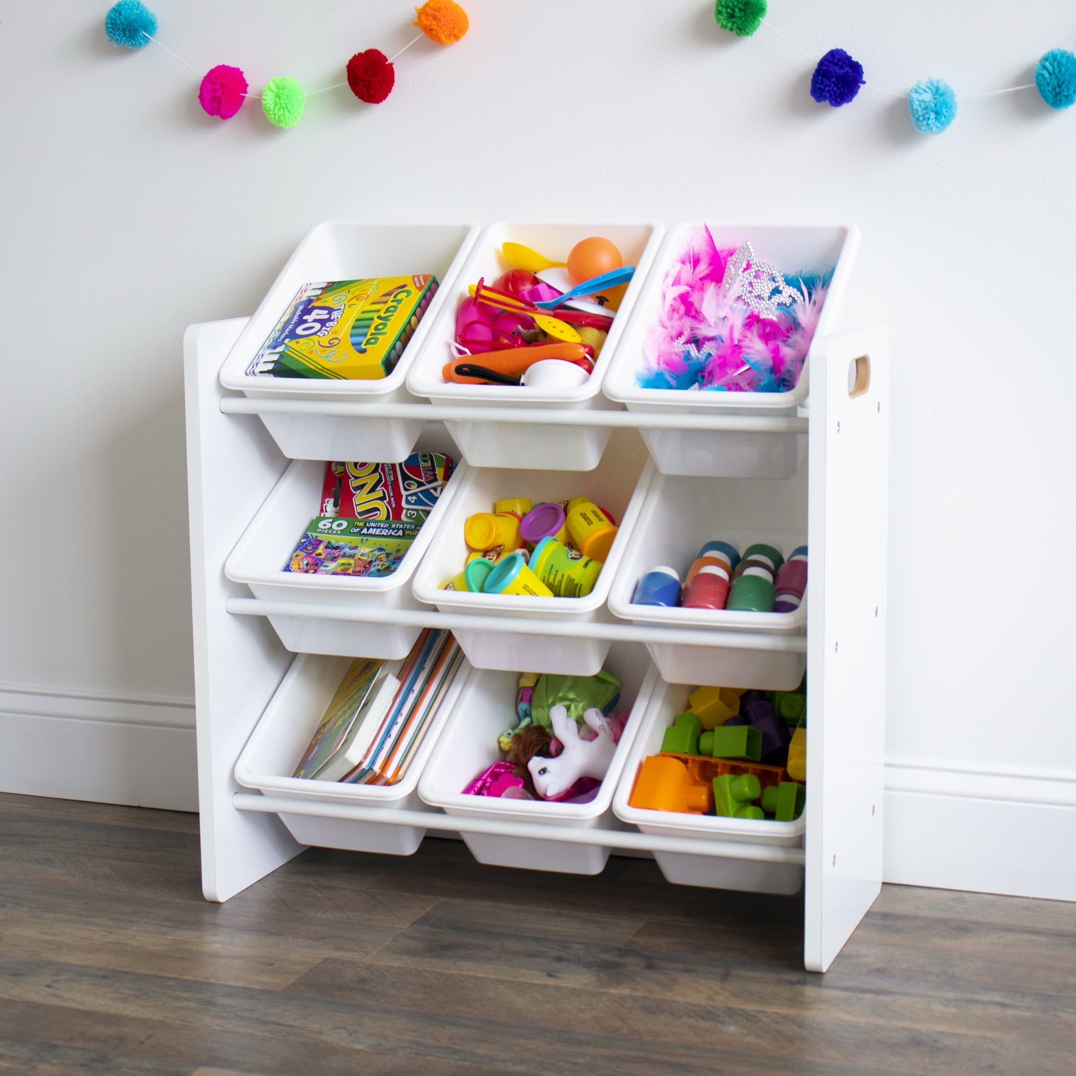 Humble Crew Cambridge Toy Storage Organizer with 9 Plastic Storage Bins, White