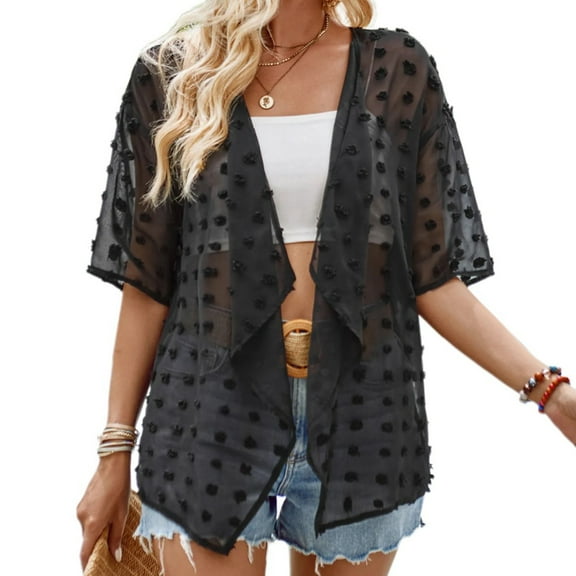 XISAOK Women Lightweight Hair Ball Loose Cardigan Half Sleeve Beach Cover Up Outwear