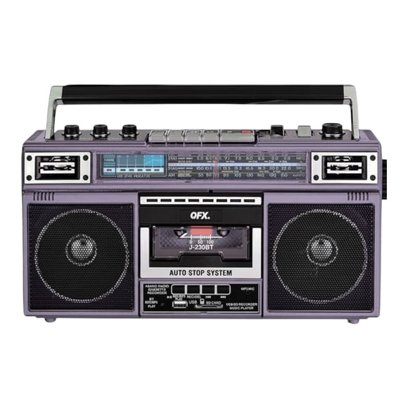 Radiocasetera QFX Purple Bluetooth con Conversión a MP3 y Ecualizador de 3 Bandas Am/Fm