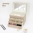 thumbnail image 4 of Jewelry Organize with 3 Drawer,Jewelry Holder Organize with Mirror,4-Layer Jewelry Box for Women Girls，Leather Jewelry Storage Box. (Apricot, 4 of 17