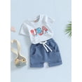 thumbnail image 3 of Arvbitana 0M 6M 12M 18M 24M 3T Infant Baby Boys 4th of July Shorts Set Short Sleeve Letters Print T-shirt with Shorts Summer Outfit 2Pcs, 3 of 9