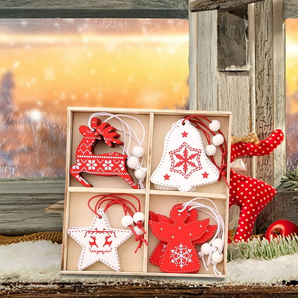 Xihbxyly Dia Del Primer Ministro Hay 12 Piezas de Adornos de Madera de Árboles de Navidad, Colgantes de Madera de Navidad, Colgantes de Árboles de Navidad y Adornos de Fiestas de Navidad.