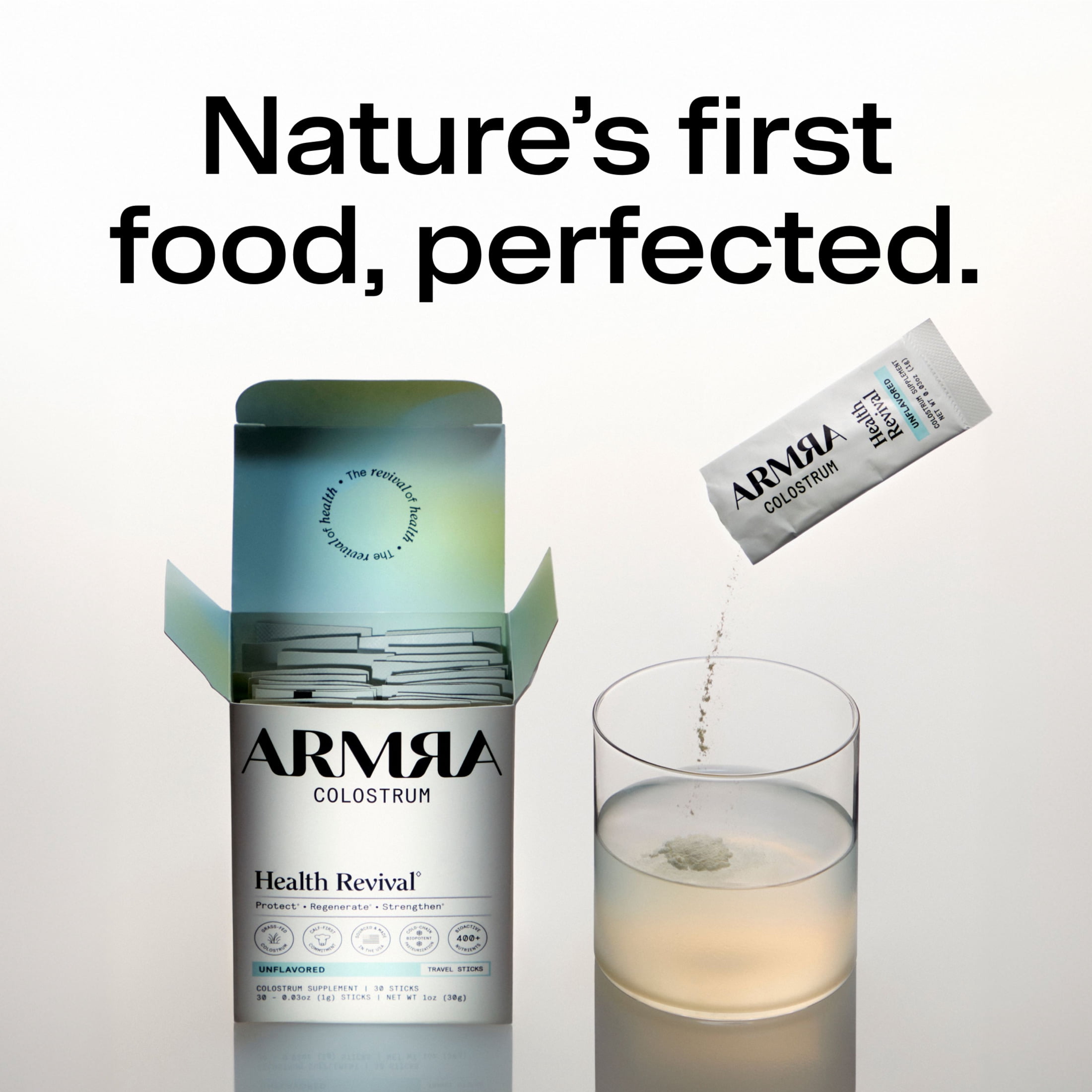 ARMRA Colostrum Unflavored Travel Sticks, 30 Count