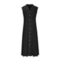 thumbnail image 5 of JUNWELL Robe Tunique en Coton et Lin pour Femmes Sans Manches Col à Revers Boutonnée Robe Décontractée Fluide Maxi Débardeur, 5 of 5