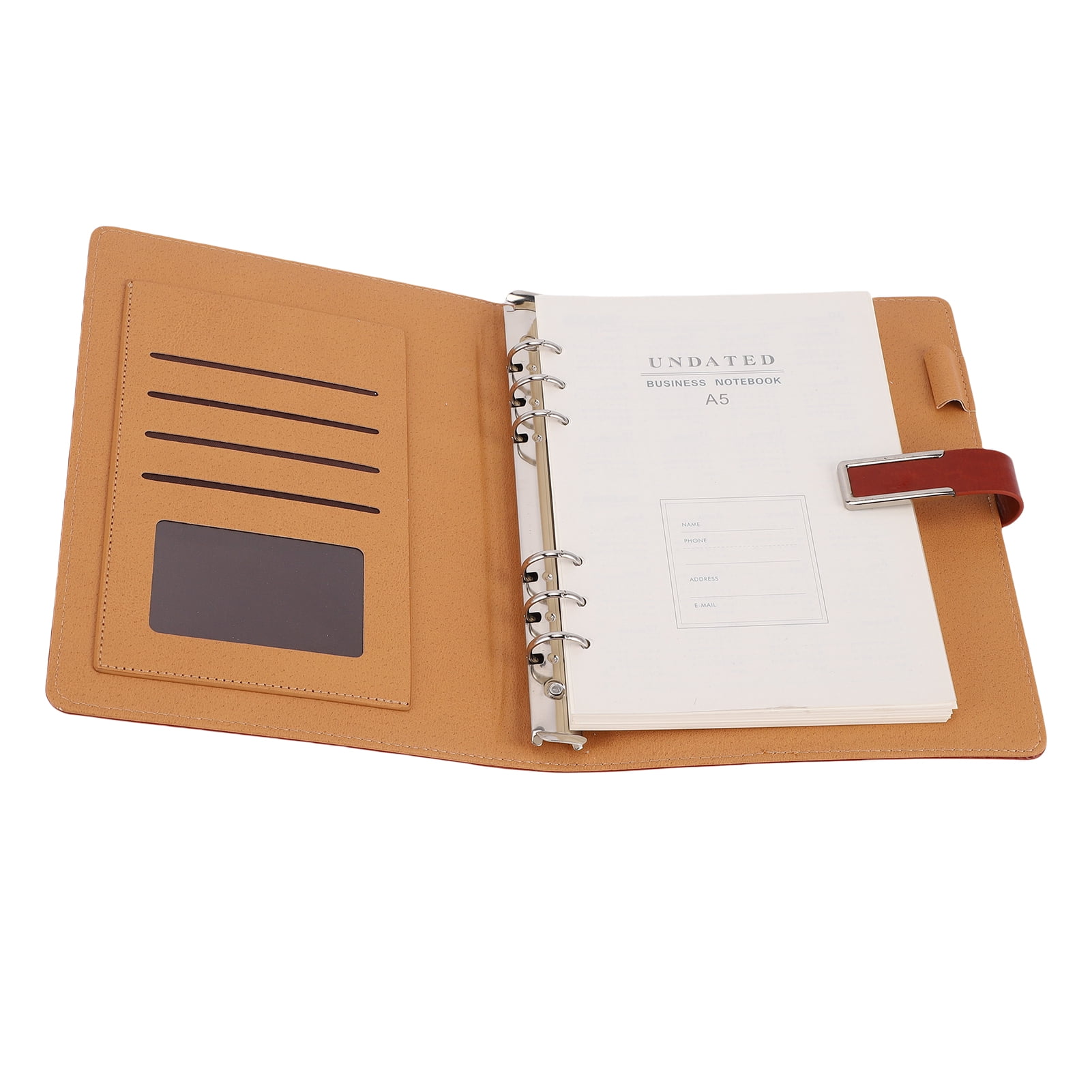 M Buder A5 Binder 6 Rings PU Leather Magnetic Closure Refillable Notebook Binder with 80 Sheets Lined Paper, Durable A5 Planner Binder 9.25 x 7.09 in / 23.5 x 18 cm for Office School Home Use