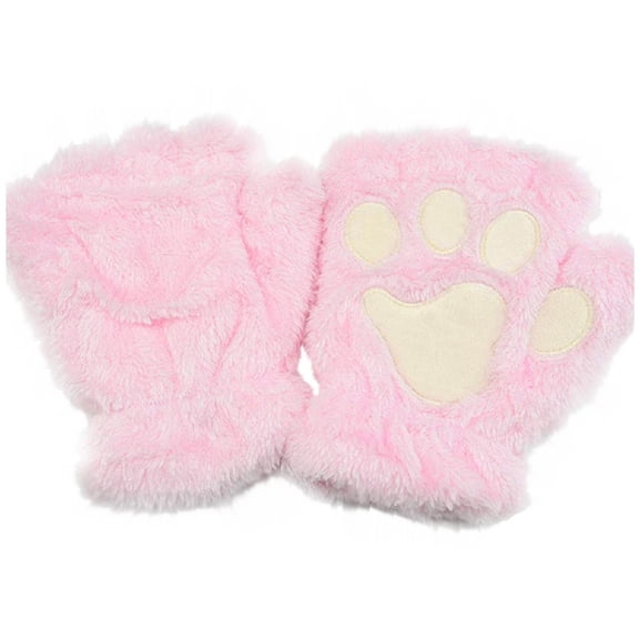 Ediodpoh Cat Gloves Half Finger Bears Fingerless Cute Women Thick Cartoon Warm Pink