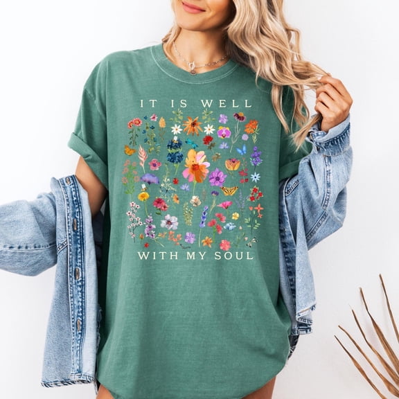 Christian Well With Soul Vintage Floral Religious Women Gift Jesus Apparel Bible Verse Faith T-Shirt