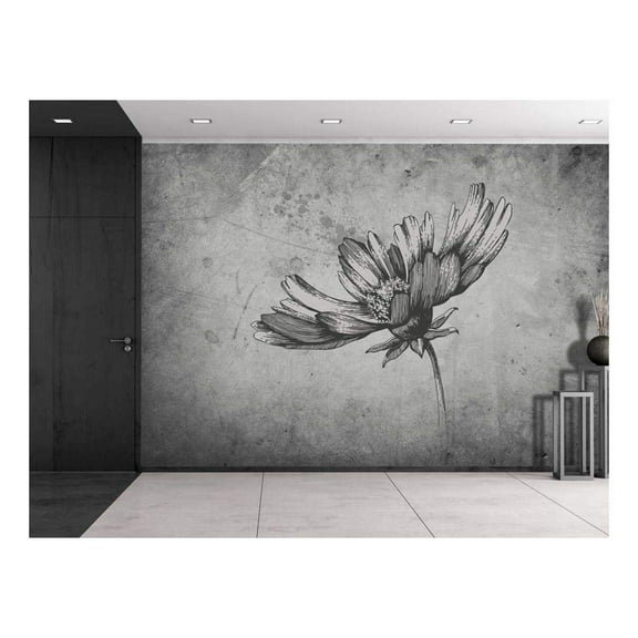 wall26 - Daisy Sitting on a Grayscale Grungy Texture with a Vignette Effect Around It - Wall Mural, Removable Vinyl Wallpaper, Home Decor - 100x144 inches