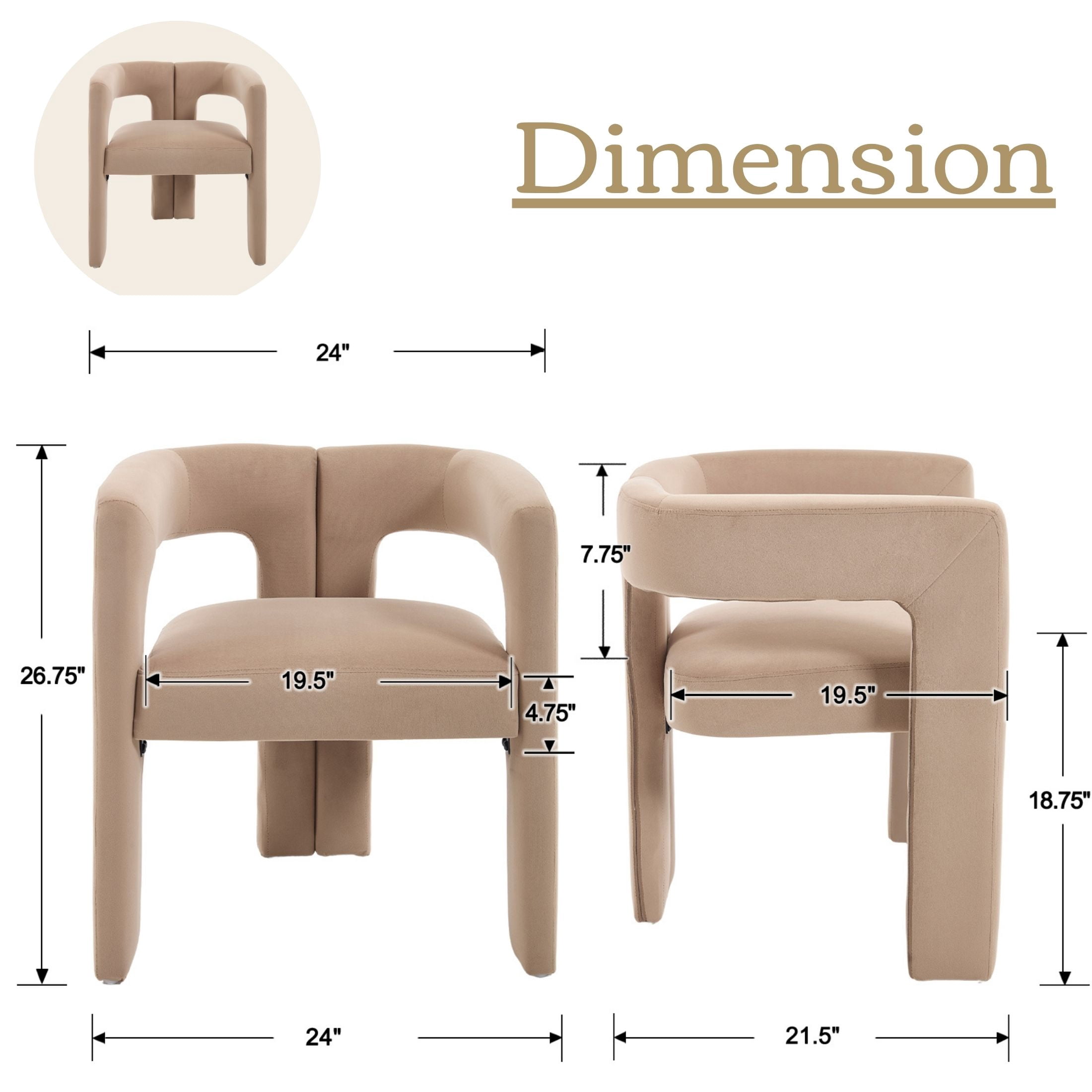 Guyou Modern Boucle Dining Chair Set of 2, Velvet Upholstered Barrel Chair, Comfy Armchair with Open Backrest, Vanity Side Chair Accent Chair for Living Room Bedroom Dining Room, Khaki