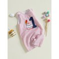 thumbnail image 5 of RUINIXCW Baby Boy Girl First Birthday Outfit 1 Years Old Birthday Clothes Summer Fall Romper Overalls Cake Embroidery Striped Sleeveless Jumpsuit Playsuit, 5 of 9