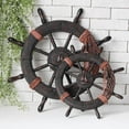 thumbnail image 4 of Nautical Wooden Ship Wheel Decoration, Beach Wooden Boat Ship Steering Wall Art Decor, Wooden Ship Wheel, Wall Hanging Ornament, 4 of 6