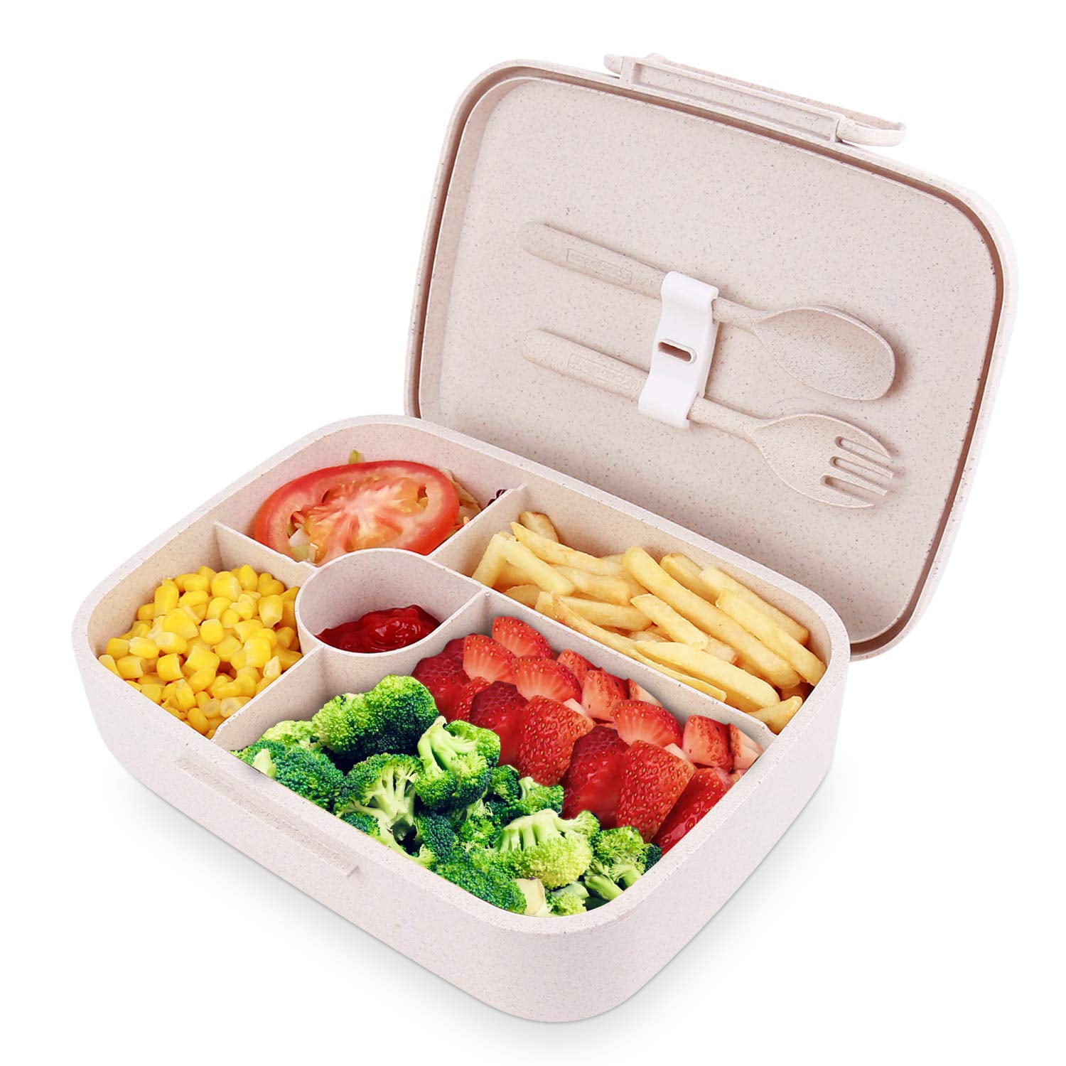 Lunch Box Microwave 5 Compartments With Soup Bowl Spoon Bento Box Food Container