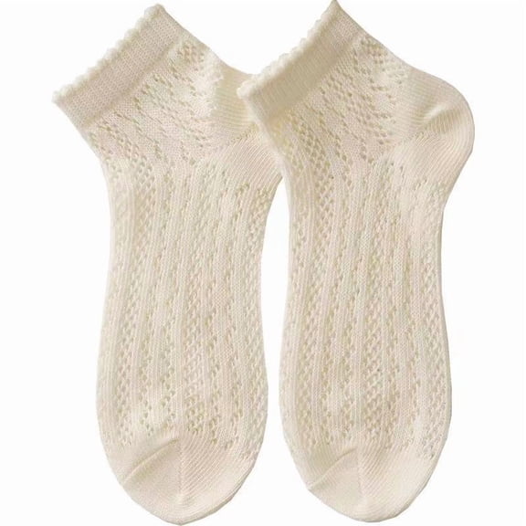 suxuMhao Socks, 6 Pairs Off White Knitted Cotton Crew Socks, Breathable Low Cut Casual Summer Socks, One Size Fits Most, Soft Ruffle Mesh Hollow Out Frill Trim Ankle Socks