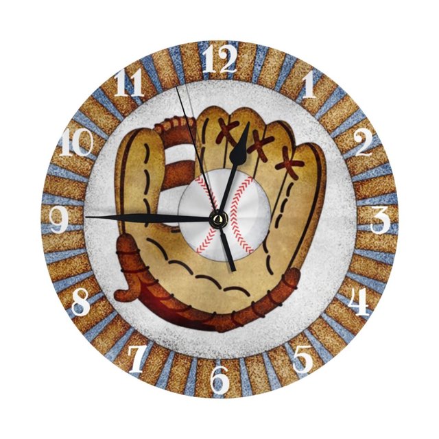 Reloj de pared con forma de guante de béisbol, silencioso, de 10 pulgadas, estilo rústico retro, decorativo para sala de estar, cocina, hogar, baño y dormitorio