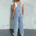thumbnail image 4 of Girls Jean Overalls Jumpsuits Kids Casual Sleeveless Romper Girls Wide Leg Jeans Girls 1 Piece Rompers with Pockets Jeans Girls 8-9 Years, 4 of 5
