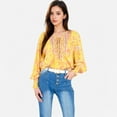 thumbnail image 2 of Women's Floral Boho Peasant Blouse with Long Sleeves and Tassel Tie - X Large, Yellow, 2 of 7