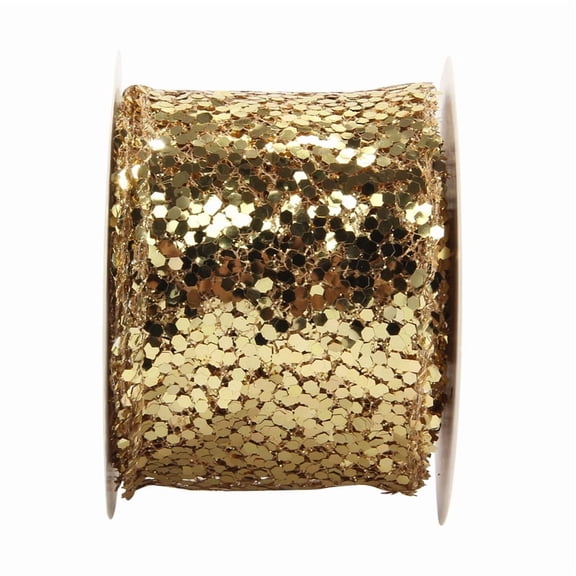 6.3cm Glitter Mesh Wired Ribbon, 10 Yard Webbed Sequin Diamond Mesh Wire Ribbon for Wreaths Garland Large Bows Making Wedding Decor Gifts Crafts, gold