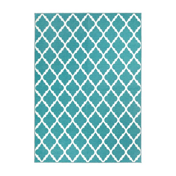 Crystal Art Gallery Carpet 361441WEB 5 Foot x 7 Foot; Teal; Polyester; Polypropylene Backing; Stain Resistant; Machine Washable; Waterproof
