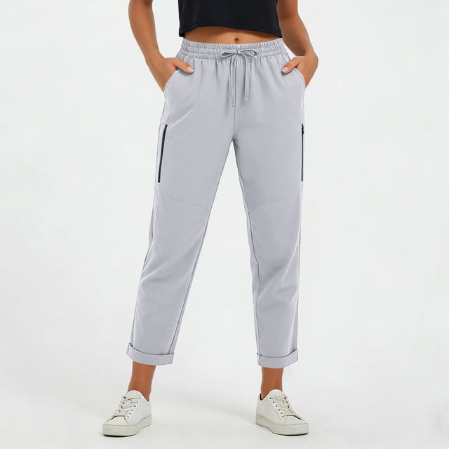TaTaai Women Comfortable Loose Fit Cargo Pants 7/8 Length Multi Pockets Outdoor Sports Casual Pants Lightweight Breathable Non See-through Machine Washable Daily Street Wear Gift