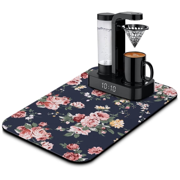Washable Rubber Colorful Floral Dish Drying Mats for Kitchen Counter Home Large Coffee Bar Pad Accessories and Decor for Utensils Stemware 19.5''x12''