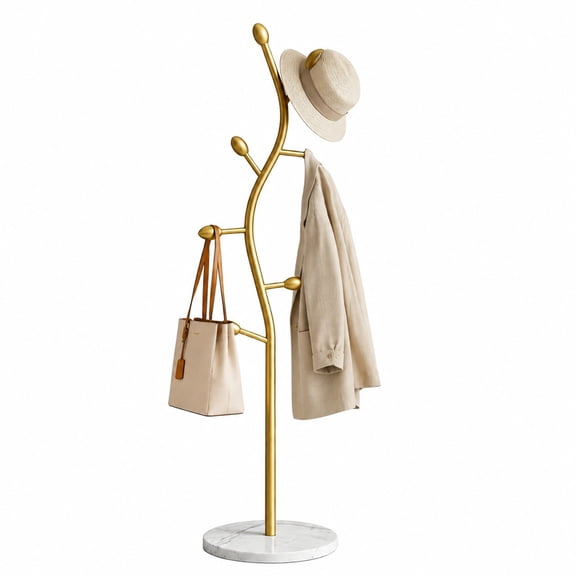 SYOSCHL Gold Coat Rack Freestanding with 7 Hooks, Metal Tree Coat Stand for Entryway Bedroom