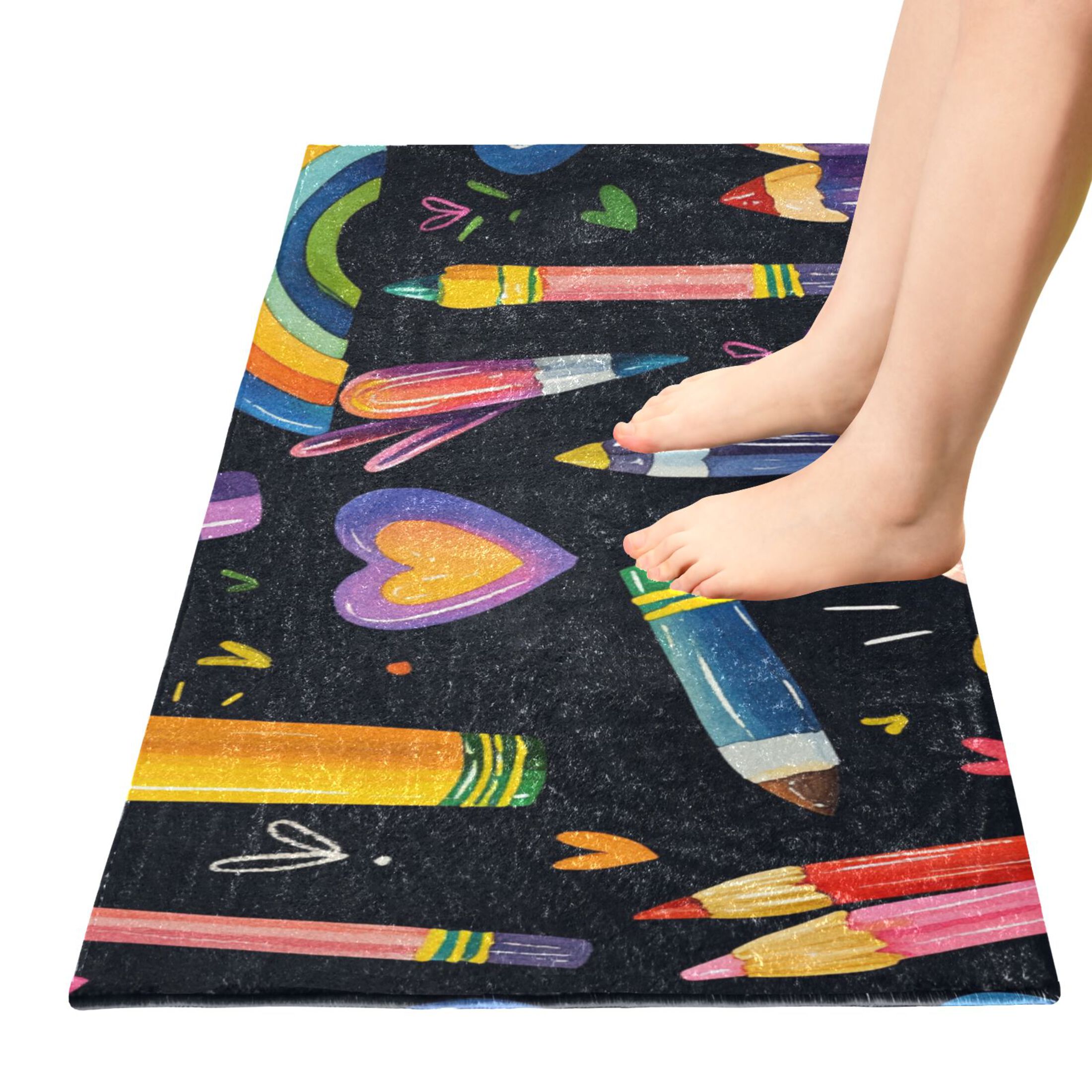 Crayons Rainbows Bathroom Rug 39x20 Non Slip Quick Dry Washable Bathroom Mats for Bedroom Living Room Kitchen