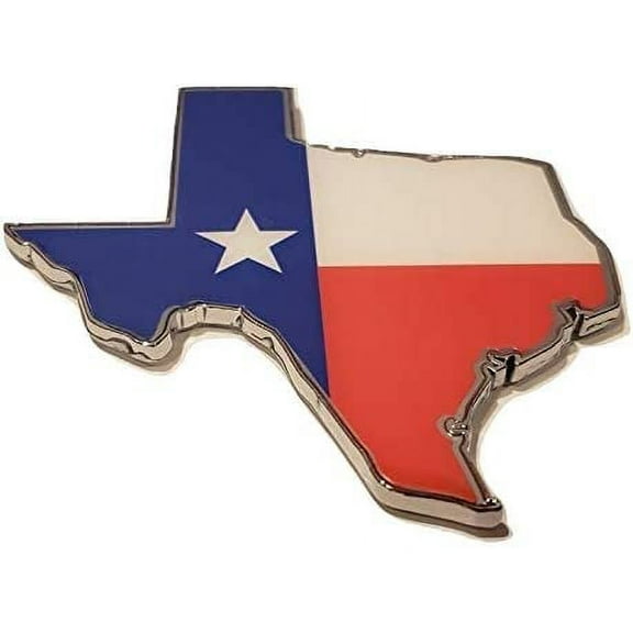 Muzzys Large 3.5" TEXAS FLAG IN SHAPE OF TEXAS State Edition Emblem Decal Longhorn Lone Star METAL Badge Universal StickOn FITS Chevy Silverado Suburban Tahoe Sierra Ford F150 Ranger F-150 Dodge Ram
